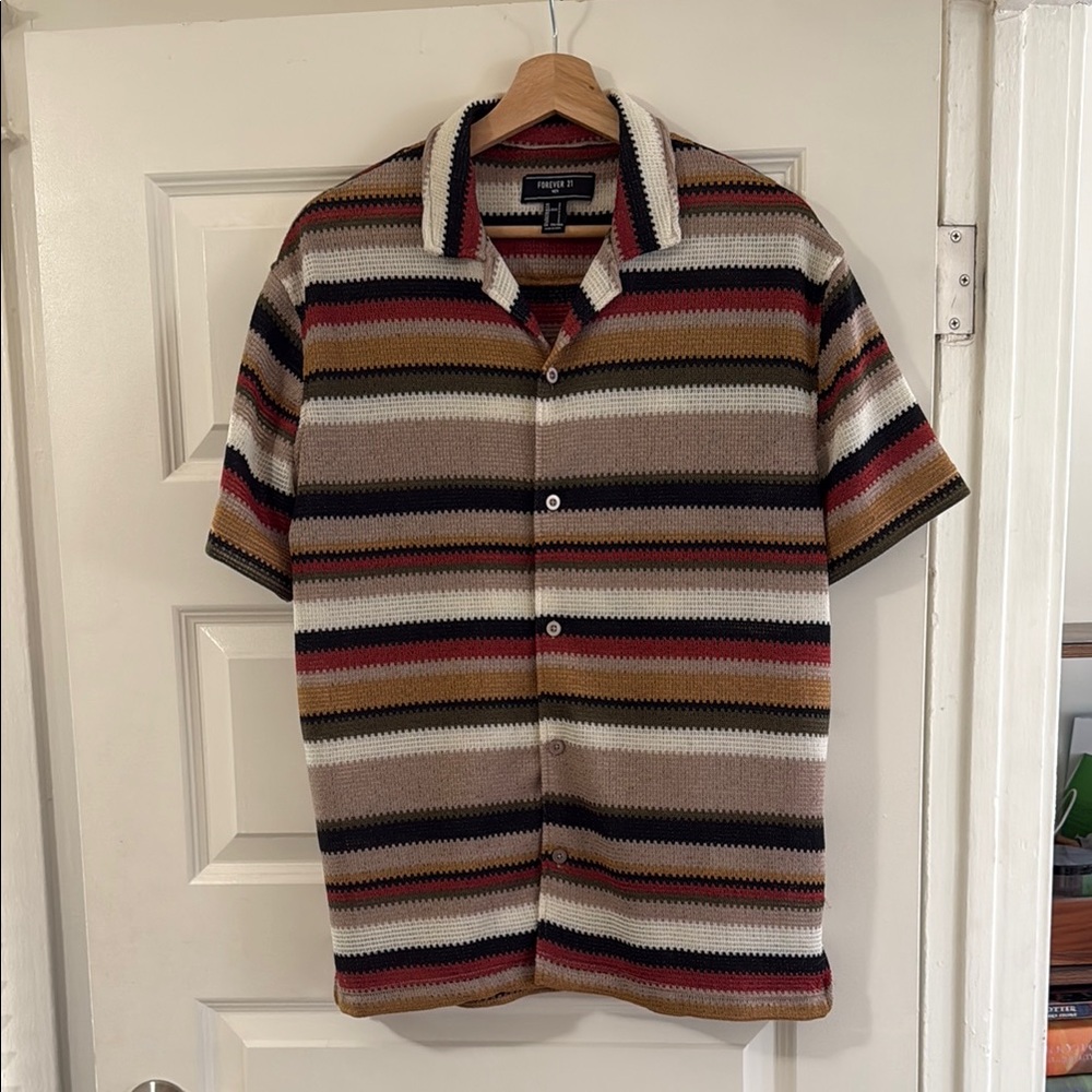 Forever 21 Men’s Red and Brown Casual Button Down Shirt